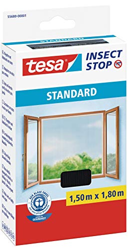 Tesa Insect Stop Standard Fliegengitter Für Fenster - Insektenschutz Zuschneidbar - Mückenschutz Ohne Bohren - Fliegen Netz Anthrazit, 150 Cm X 180 Cm