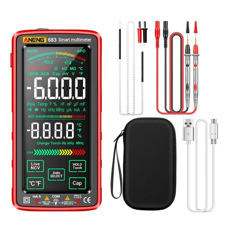 Aneng 683 Smart Multimeter High-End Touch 6000 Conteggi Multimetro Test Ricaricabile Multitester Ac/Dc Strumento Tester Di Tensione