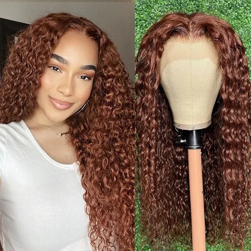 Unice Hair Auburn Copper 13X5 Parrucca Con Parte Centrale In Pizzo Parrucca Con Onda D'Acqua Marrone Rossastra T Part Parrucche Diritte Crespi Per Le 