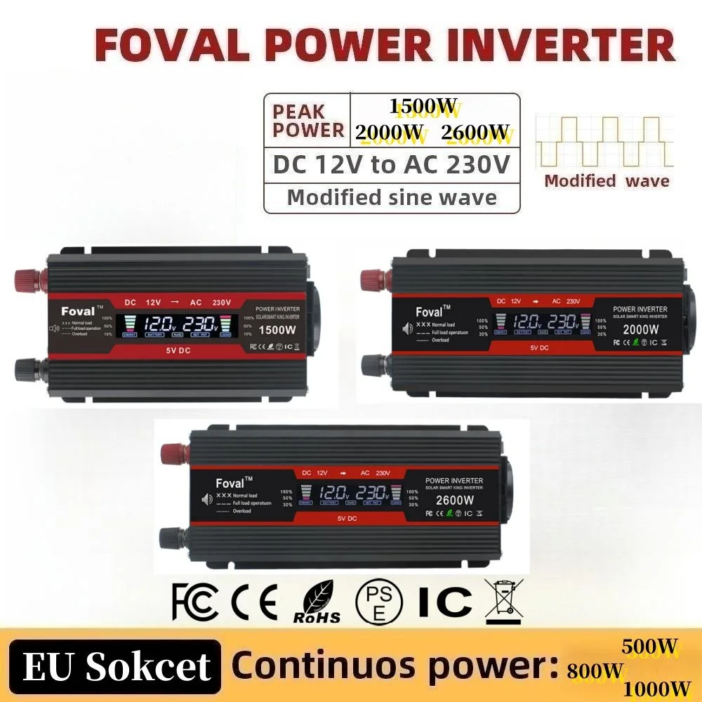 Dc 12V A Ac 220V 230V 1500W/2000W/2600W Caricatore Per Auto Portatile Convertitore Trasformatore Alimentazione Veicolo 230V Presa Ue Inverter Di Poten