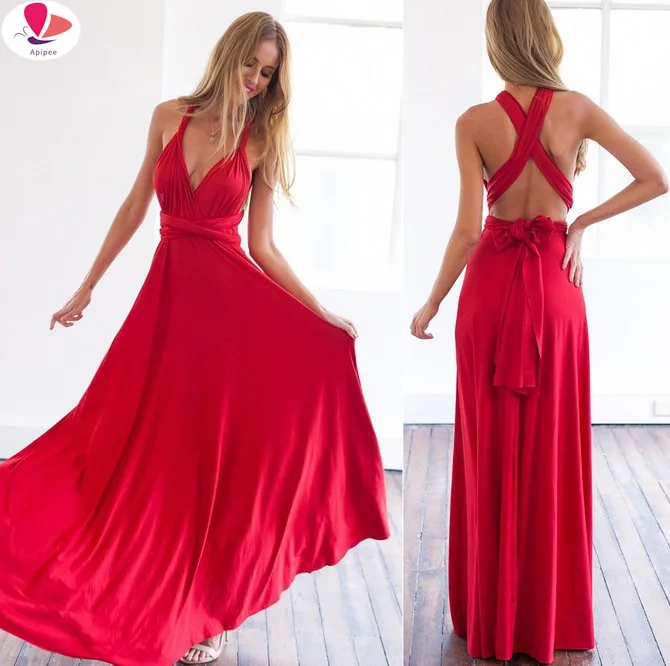 Abito Lungo Sexy Damigella D'Onore Formale Multi Way Wrap Convertibile Infinity Maxi Dress Navy Blue Hollow Out Party Bandage Vestidos
