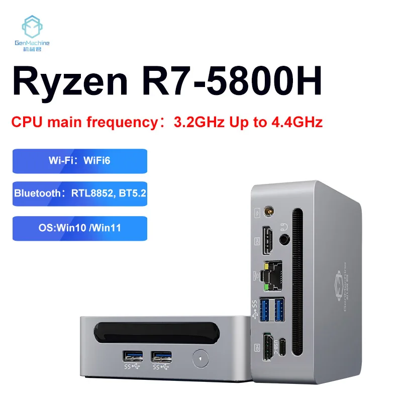 Genmachine Amd Ryzen 7 5800H Windows 10/11 Mini Pc Ddr4 Wifi6 Rtl8852, Bt5.2 Computer Da Gioco Desktop Mini Pc Gaming Computador