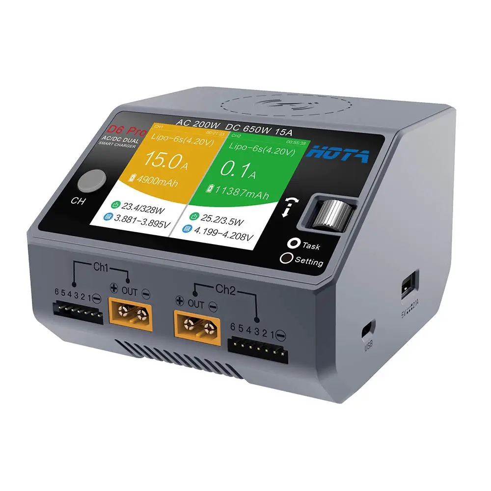 Caricabatterie Hota D6 Pro Ac 200W Dc 650W 15A Con Ricarica Wireless Per Batteria Nizn/Nicd/Nimh