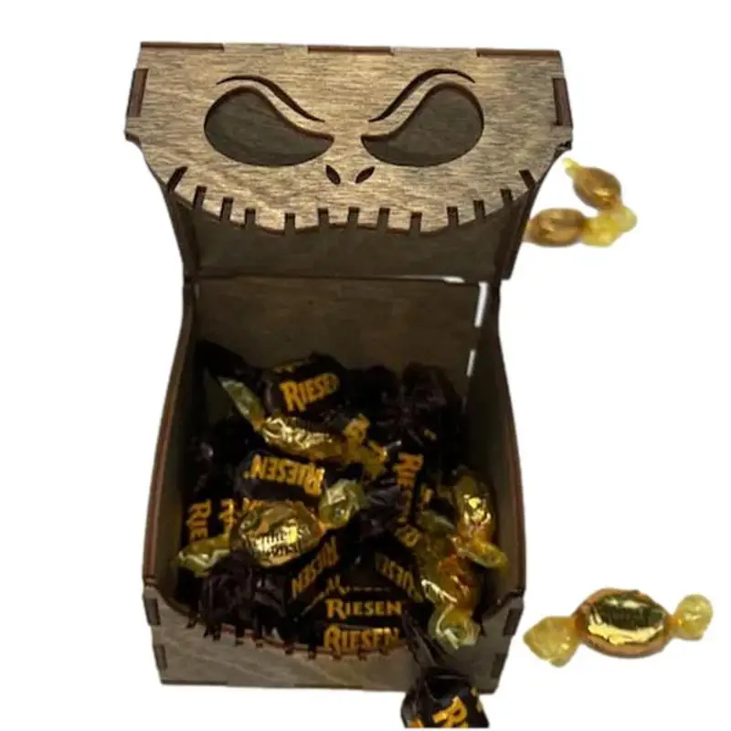 Halloween Ghost Candy Box Wooden Container Trick-Or-Treat Goodie Gift Boxes Halloween Party Decorations Portable Candy Box For