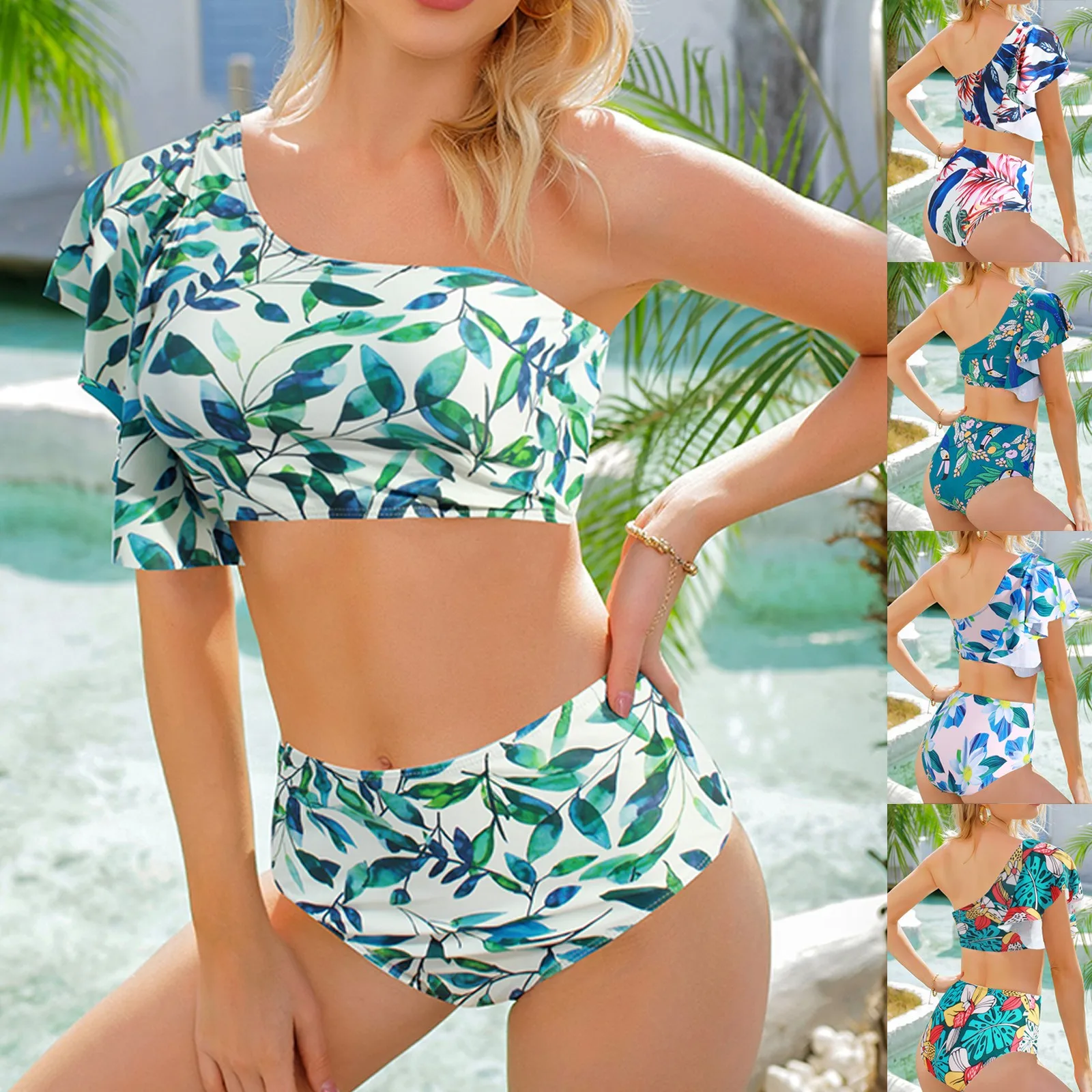 Halter Top Costumi Da Bagno Per Adolescenti Bikini A Foglia Esterna Da Donna Costumi Da Bagno Singoli Costumi Da Bagno Monospalla Per Donna 1 Pezzo