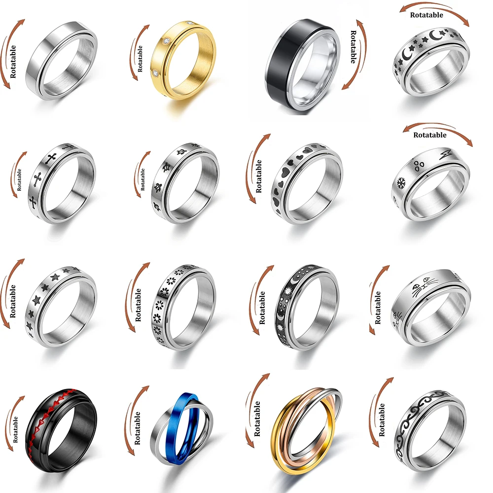 Acciaio Inossidabile Star Moon Ansia Rilassante Anello Fresco Per Coppie Spinner Fidgets Anelli Congiunti Accessori Anillo Antiestres