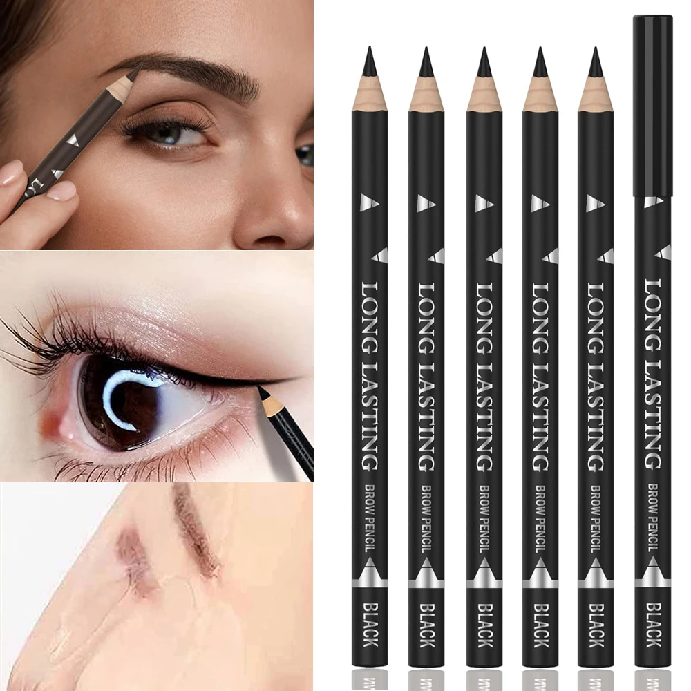6Pcs Matite Per Eyeliner Per Sopracciglia Penna Per Trucco Matita Per Sopracciglia Impermeabile Nera Lunga Durata Bel Colore Penna Per Sopracciglia Ge