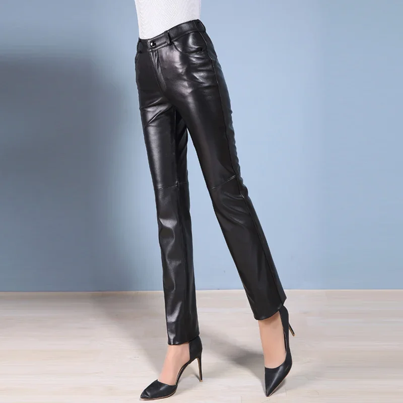 Pantaloni In Vera Pelle Di Montone Pantaloni Da Donna Primavera Autunno 2021 Moto Donna Pantaloni A Vita Alta Pantaloni Donna Zjt2415