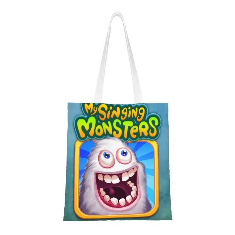 My Singing Monsters Grocery Shopping Bags Cute Printed Canvas Shopper Shoulder Tote Bags Borsa Lavabile Per Videogiochi Avventura