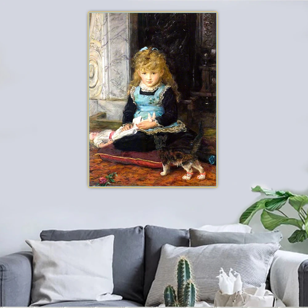 John Everett Millais "Puss In Boots" Tela Pittura A Olio Opere D'Arte Poster Picture Wall Hanging Decor Home Living Room Decoration