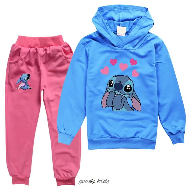 Lilo And Stitch Auturnn Baby 2 Pezzi Set Abbigliamento Sportivo Per Bambini Cartoon Teens Clothes Cotton Girls Oys Clothes Set Abbigliamento Per Bambi