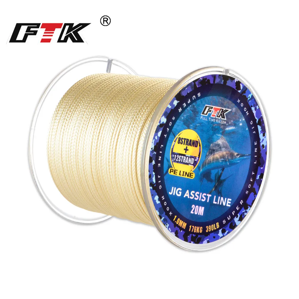 Ftk Giga Assist Linea 20M 12 + 8 Fili 210Lb/300Lb/390Lb Linea Di Pesca Linea Super Soft Multifilamento Linea Pesce Linea Filo