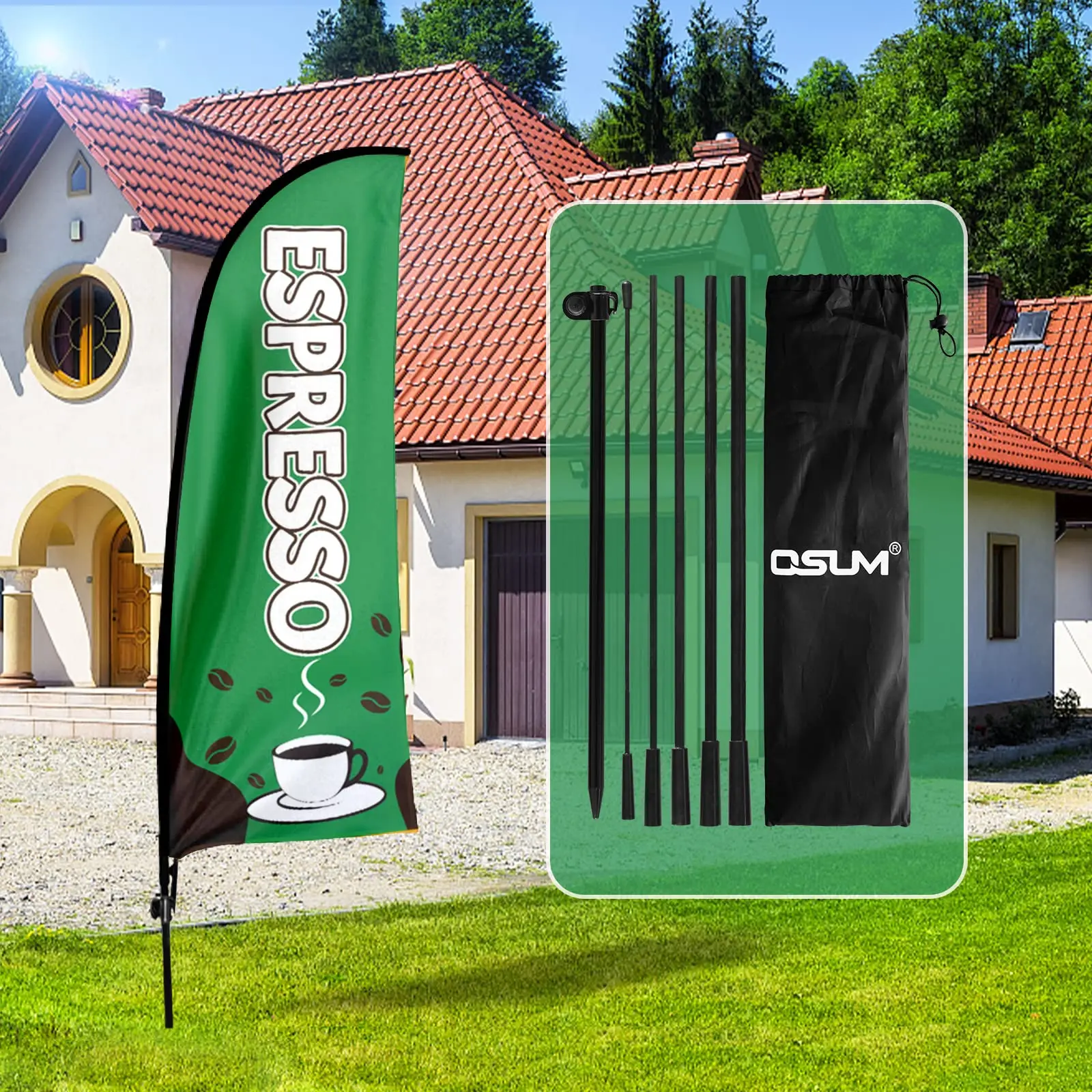 Fsflag Espresso Flag,7Ft Espresso Advertising Feather Flag Con Pole Kit, Ground Spike, Espresso Signs For Business