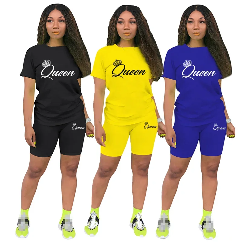 Estate Donna Due Pezzi Set Manica Corta O-Collo T-Shirt E Tute Corte Abiti Lettera Stampa Tute Da Jogging Femminili