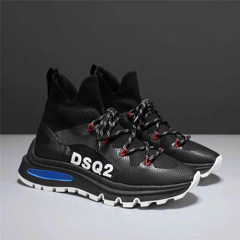 Uomo Designer Di Marca Da Uomo Dsq2 Lettera Air Leather High Tops Shoes Causal Flats Luxury Punk Lace-Up Hombre Sneakers