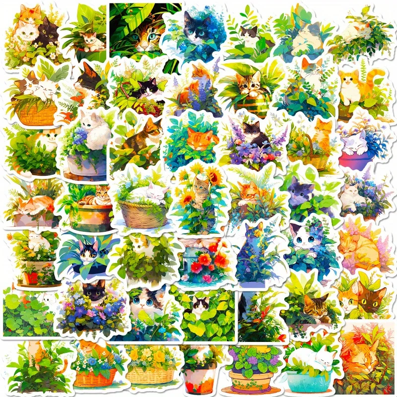 50 Adesivi Per Gatti Alla Menta Verde Little Fresh Mint Cute Cat Graffiti Sticker Shein