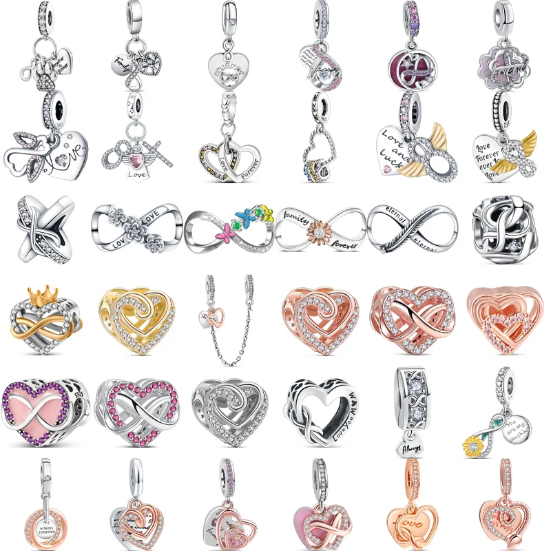 925 Sterling Silver Simbolo Eterno Forever Love Friend Family Pendant Heart Beads Fit Original Pandora Charms Bracciale Jewelry