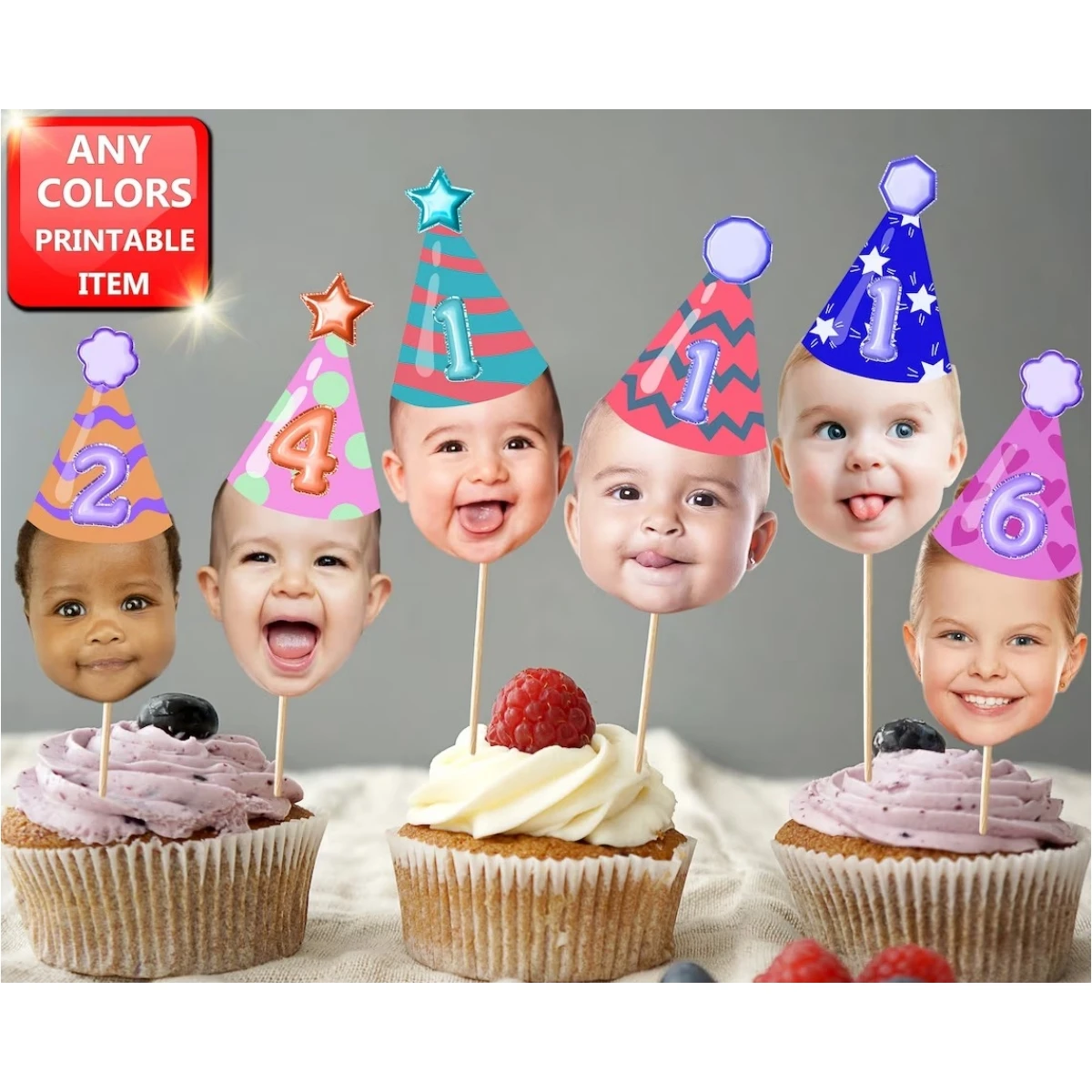 12 Pezzi Cupcake Toppers Baby Face, Cupcake Photo Any Age, Birthday Decor, Cupcake Kid Birthday, Cupcake Toppers Face Kid