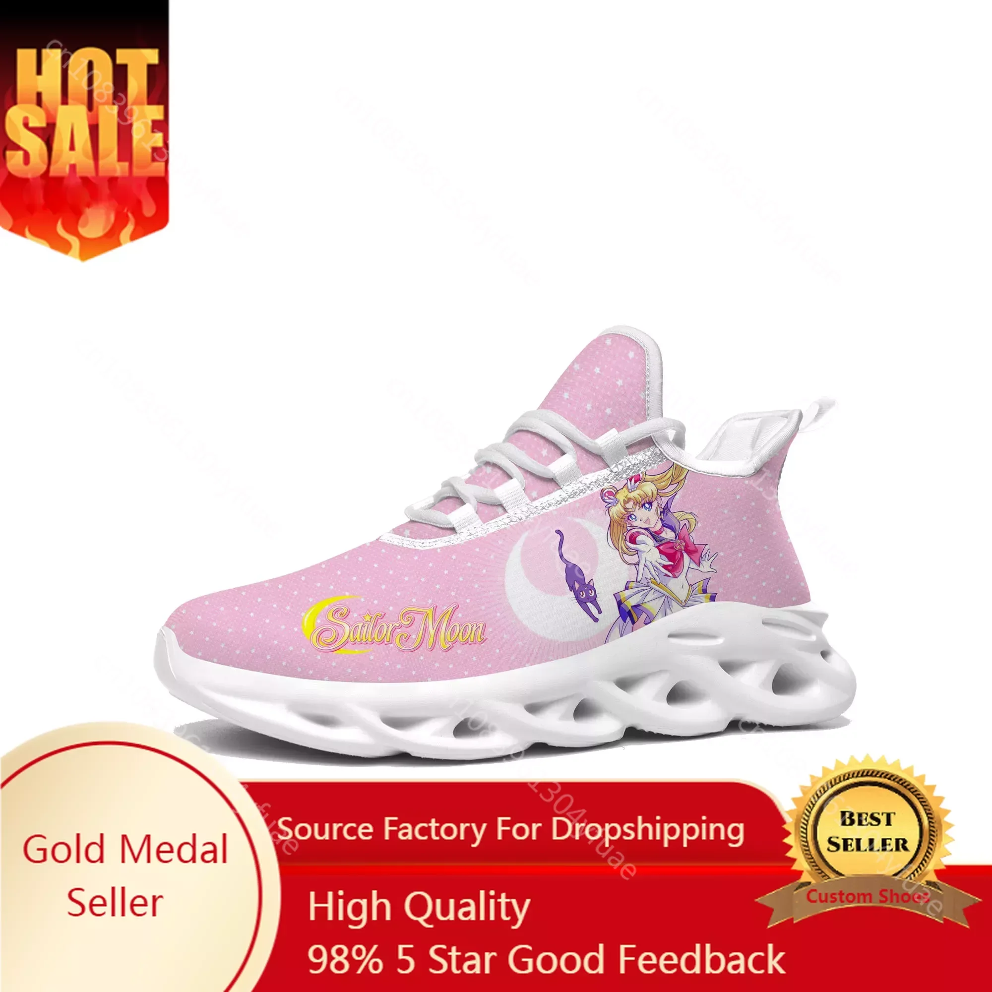 Anime Moon Manga Giapponese Cartoon Sailor Flats Sneakers Cartoon Mens Womens Sports Running Shoes Sneaker Scarpe Su Misura