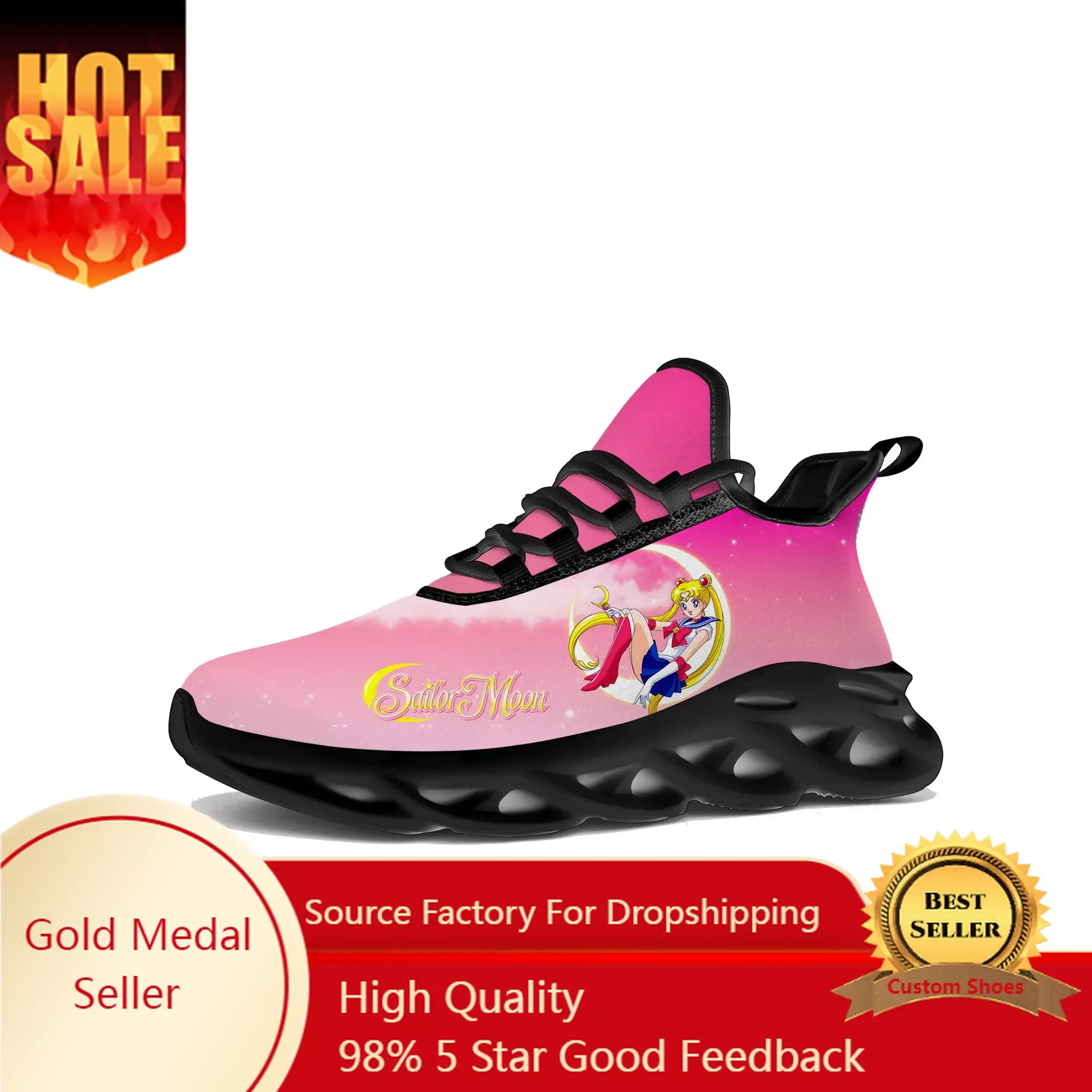 Anime Moon Manga Giapponese Cartoon Sailor Flats Sneakers Cartoon Mens Womens Sports Running Shoes Sneaker Scarpe Su Misura