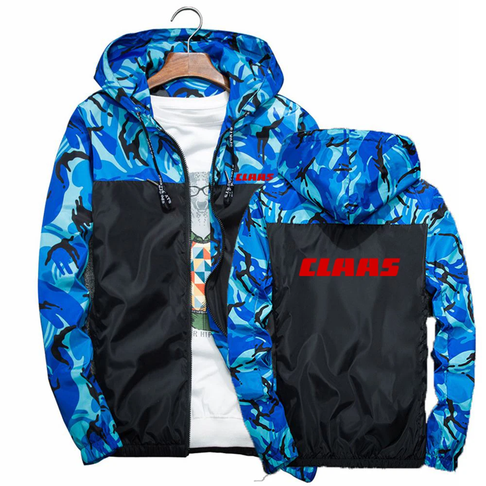 2023 New Men'S Claas Printing Camouflage Stitching Windbreaker Casual Hooded Spring And Autumn Sportswear Zipper Jacket Coat