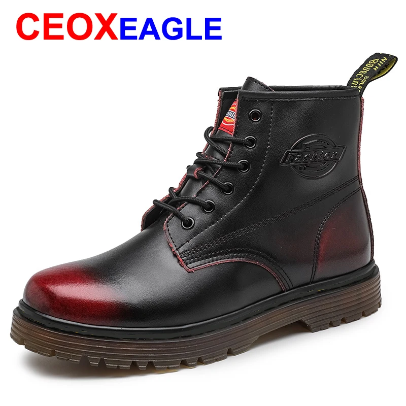 Stivali Da Uomo Martensboots Botas In Vera Pelle Caviglia Mujer Casual Drmoto Scarpe Pelliccia Calda Inverno Zapatos Mujer Linea Gialla 46