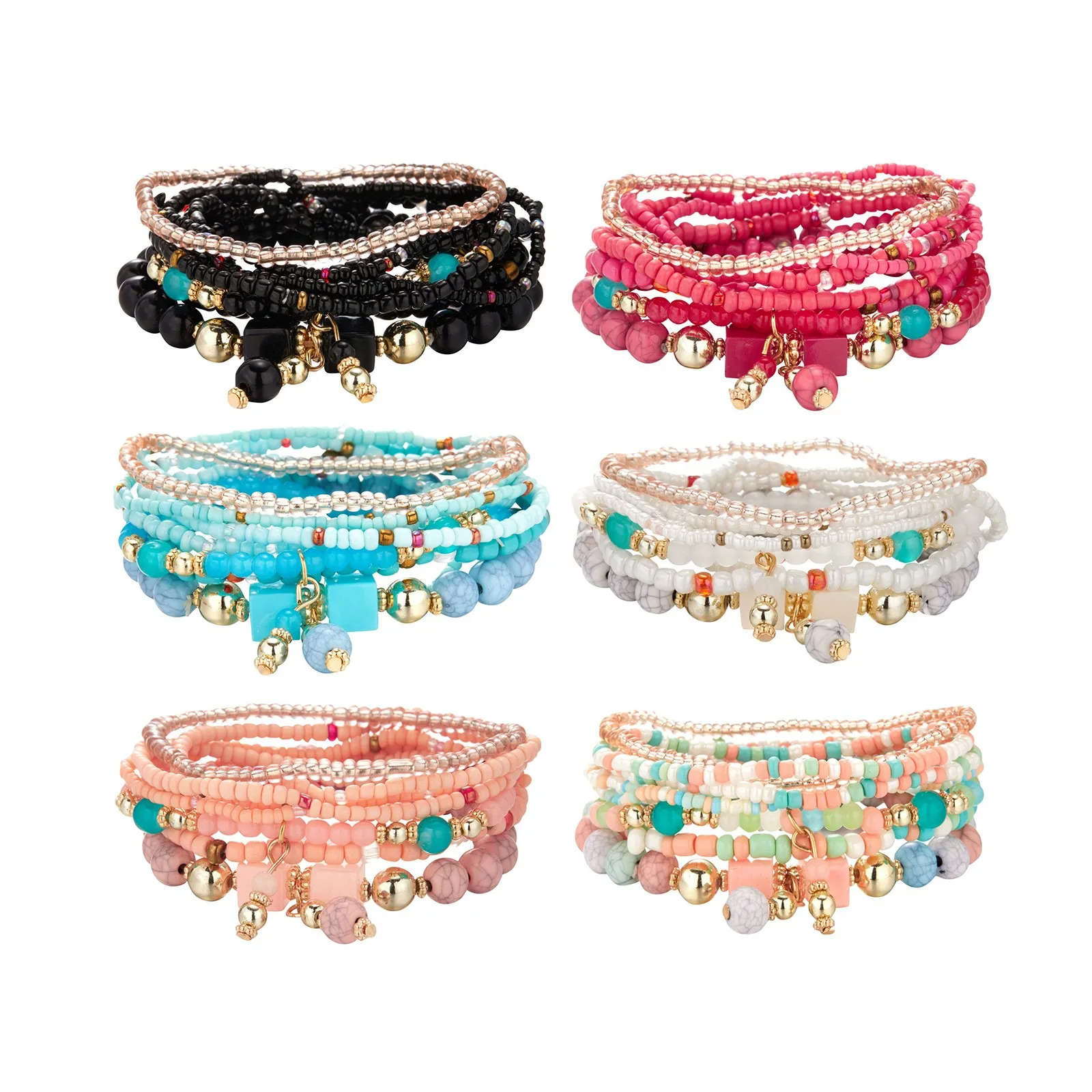 Confezione Da 6 Bracciale Con Perline Di Riso Creativo In Stile Bohémien 8 Combinazione Bracciale Con Perline Elastiche Turchesi Cosas Baratas Con Env
