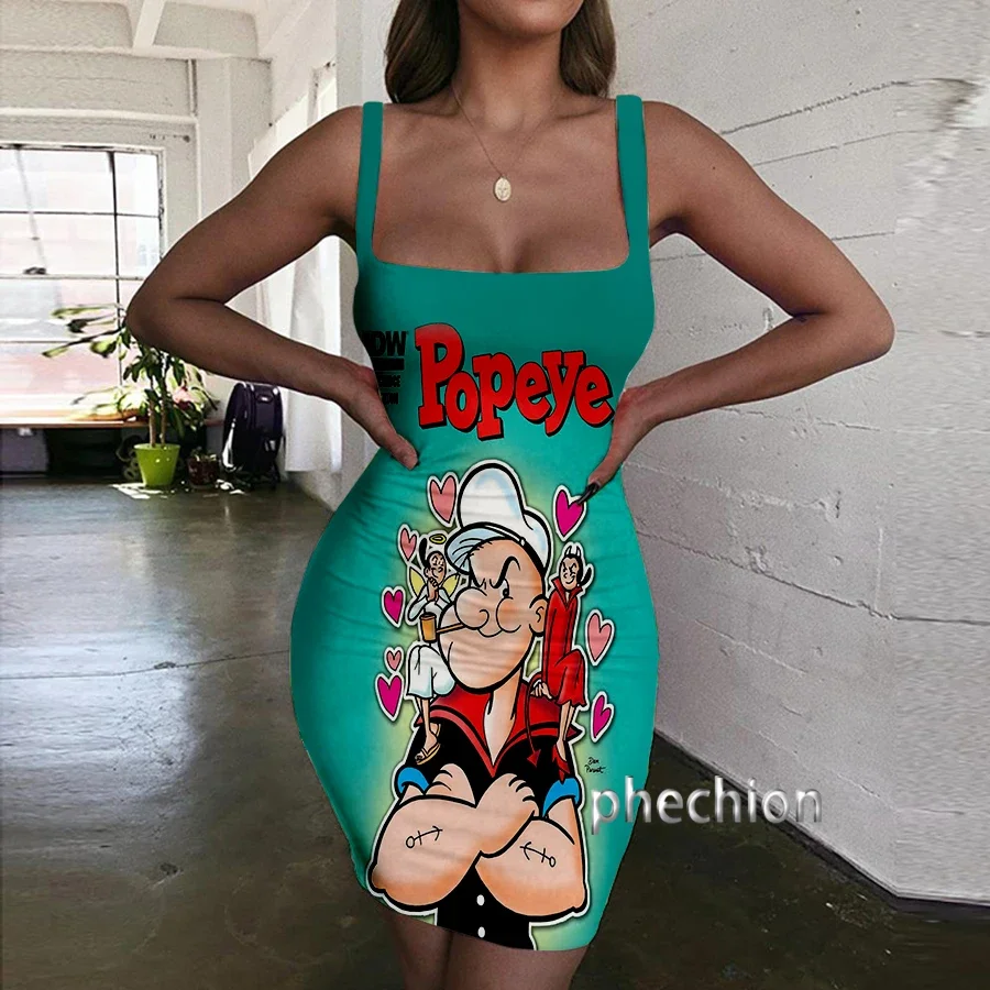 Phechion Popeye Spinaci 3D Print Dress Women Halter Senza Maniche Fashion Ladies Dresses Novel Sexy Womens Clothing Y09