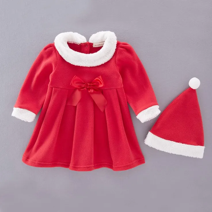Nuova Collezione Per Abiti Natalizi Set Bellissimi Abiti Da Bambina Rossi In 2 Pezzi Con Cappello Di Natale 3281