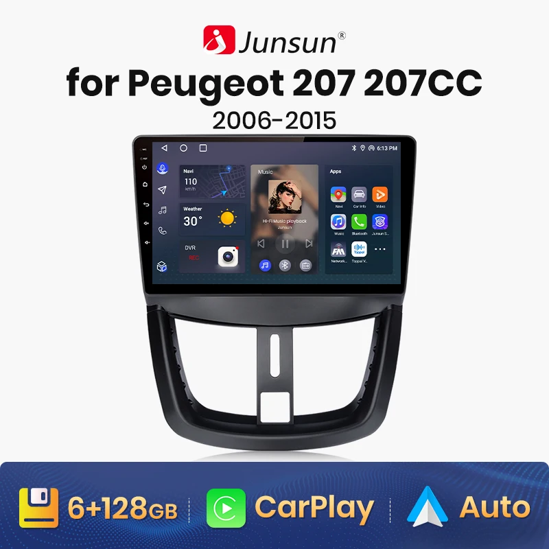 Awesafe Android 12 V1Plus 8 + 256Gb Autoradio Per Peugeot 207 207Cc 2006 - 2015 Navigazione Gps Wireless Carplay Multimedia