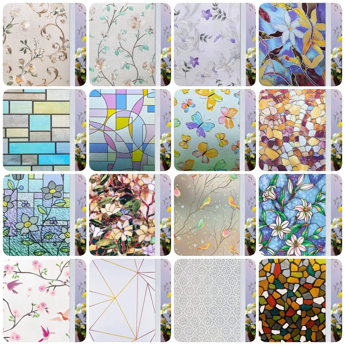 2/4M Flower Window Film Vinile Pellicola Di Vetro Opaco Protezione Della Privacy Vetro Adesivi 3D Pellicole Di Vetro Per Finestre Colorate Decorazione