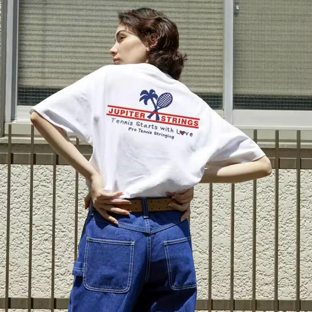 Il Tennis Inizia Con La Stampa Di Lettere D'Amore Magliette Bianche Y2K Magliette Estive In Cotone Allentato A Maniche Corte Ins Moda Donna Retro Tees