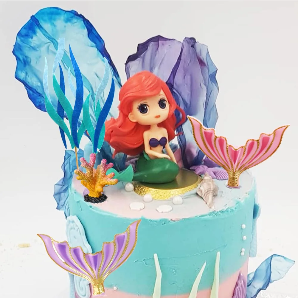 Ragazze Sirena Tema Torta Decorazione Coda Di Sirena Conchiglia Stelle Marine Cake Toppers Sirena Mini Figurine Sirena Compleanno Forniture