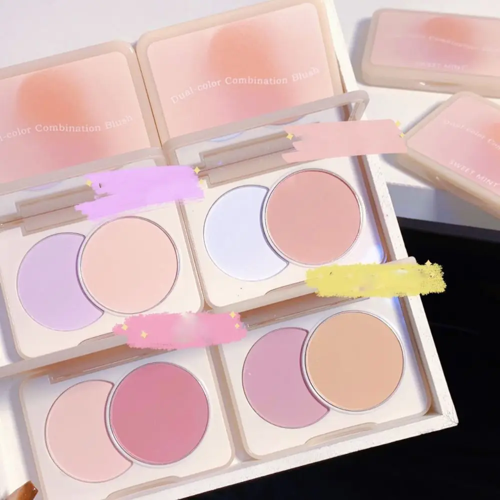 Nude Dual-Color Combination Blush Waterproof Long Lasting Peach Blush Powder Simple Sweatproof Bicolore Blush