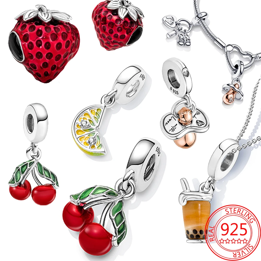 S925 Argento Sterling 2022 Estate Nuovo Seme Fragola Frutta Fascino Misura Originale Pandora Braccialetto Portachiavi Set Regalo Ragazza Bambino