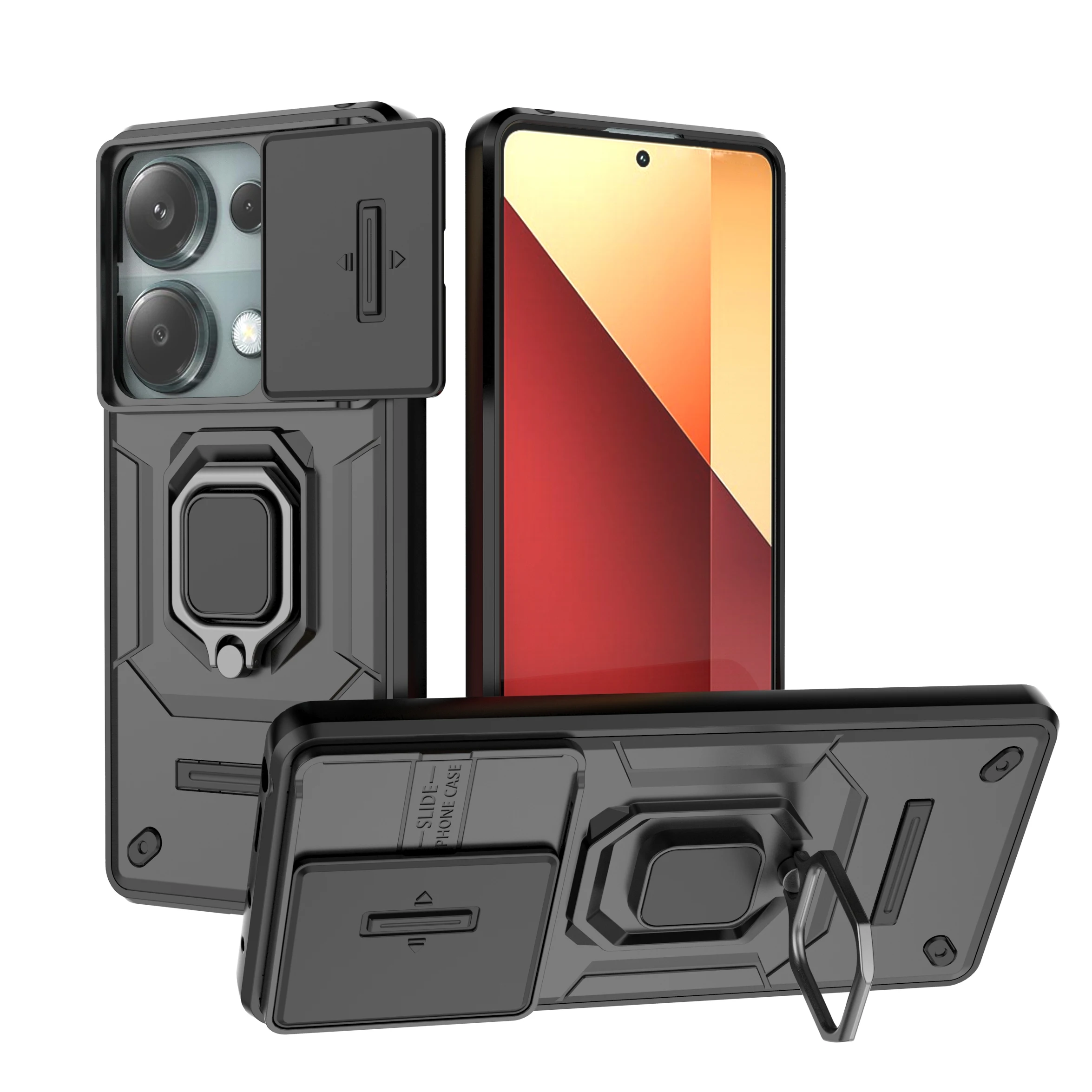 Per Poco M6 Pro Case Slide Windows Cover Poco M6 Pro Fundas Coque Battle Ring Holder Custodia Antiurto Poco M6 Pro 4G
