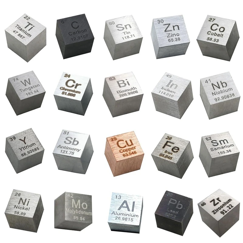 Set Di Cubi Di Elementi In Metallo Da 20 Pezzi Set Di Cubi Di Densità Set Di Cubi Di Tungsteno Per Una Tavola Periodica Di Elementi (.39 Pollici/10Mm)