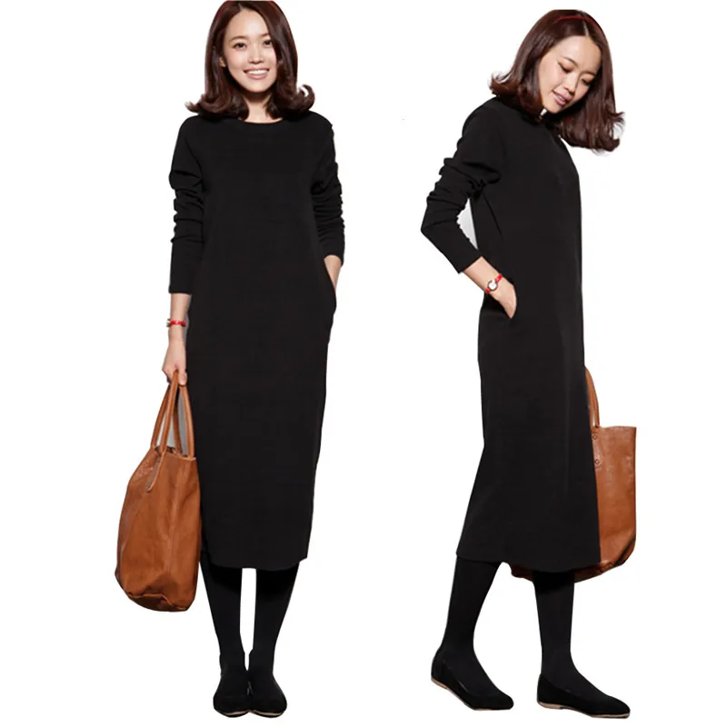 Spedizione Gratuita 2021 New Fashion Plus Size Stretch Lungo Polpaccio Abiti Neri E Grigi Per Le Donne Abiti Invernali In Pile Caldo