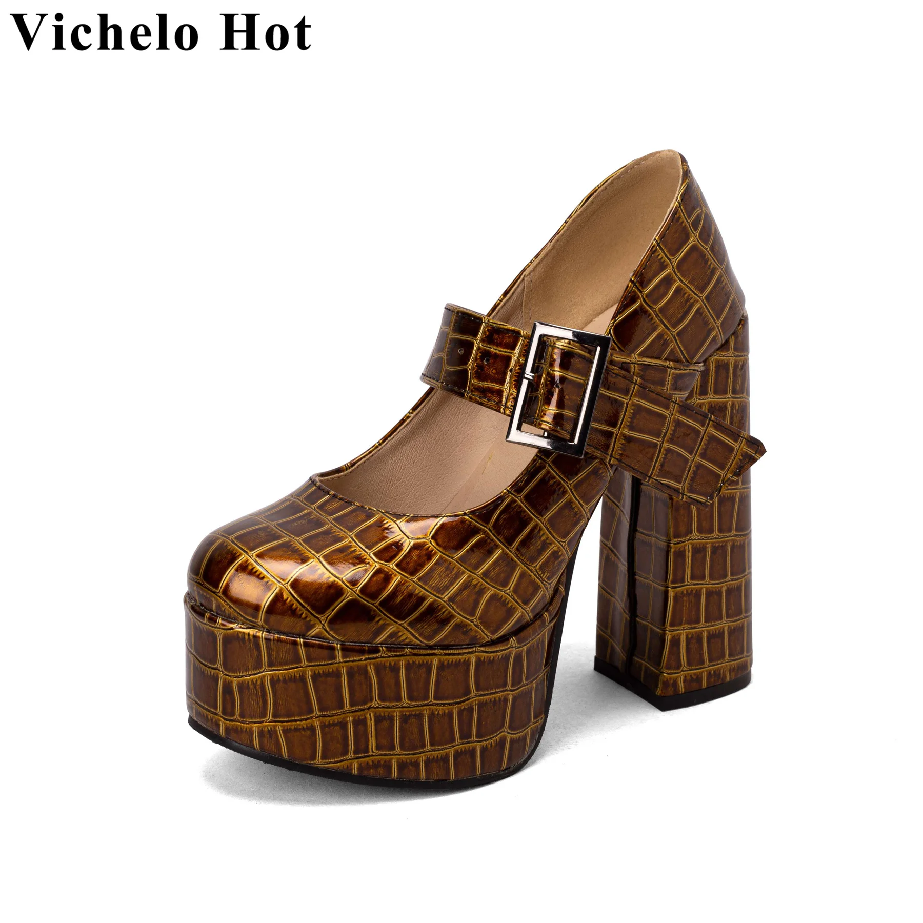 Vichelo Hot Superstar Pu Leather Fashion Mary Janes Platform Colorful Super High Spring Autumn Shoes Party Nightclub Women Pumps