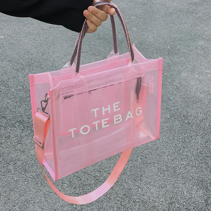 2023 Tote Bag Borsa Donna Marca Famosa Summer The Tote Bags For Women Brand Designer Luxury Clear Beach Bag Ladies Pink Handbag Big Shopping Crossbody