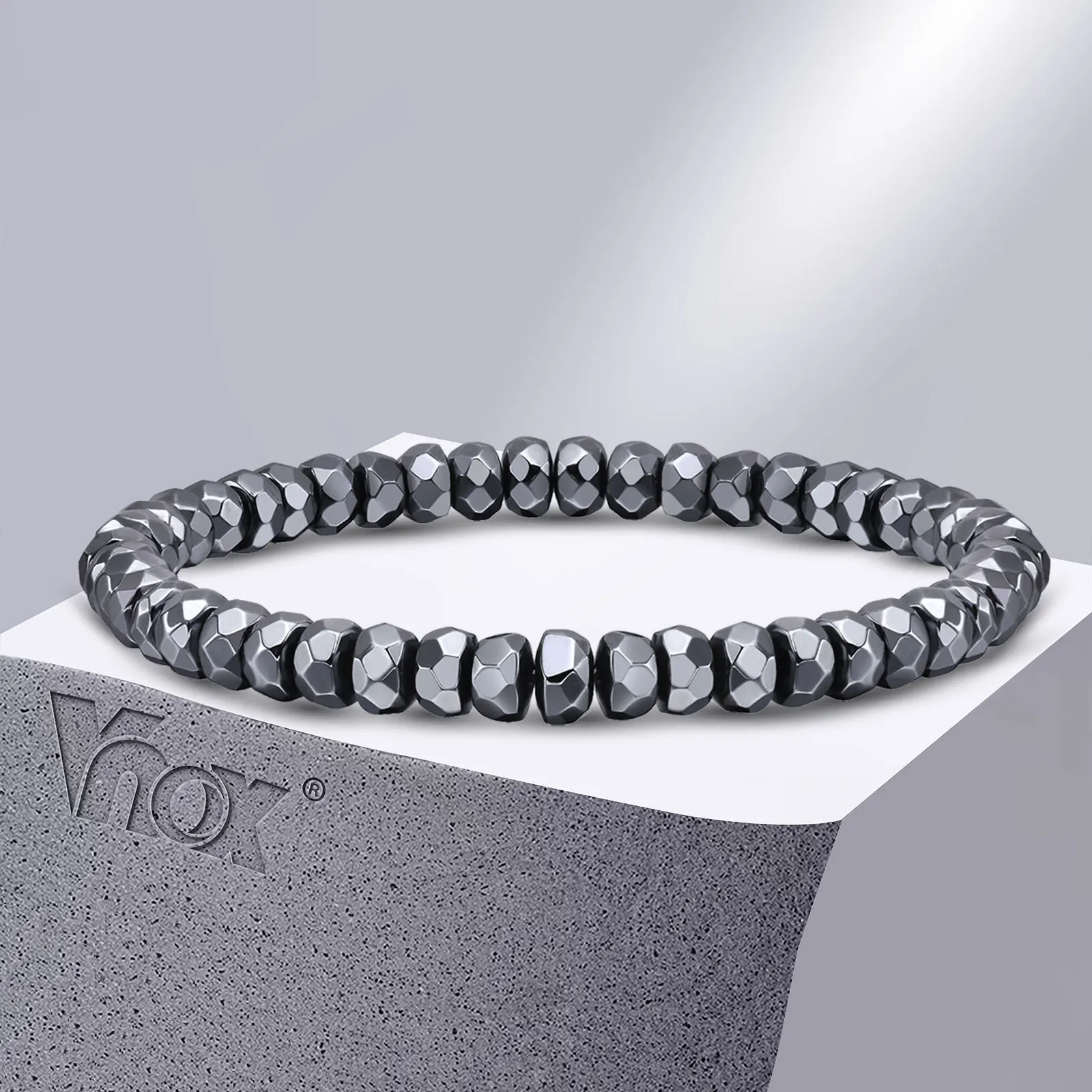 Vnox 4Mm/6Mm Power Ematite Bracciali Unisex, Bracciali Con Perline In Pietra Naturale Da Uomo Nero, Gioielli Per L'Equilibrio Della Salute