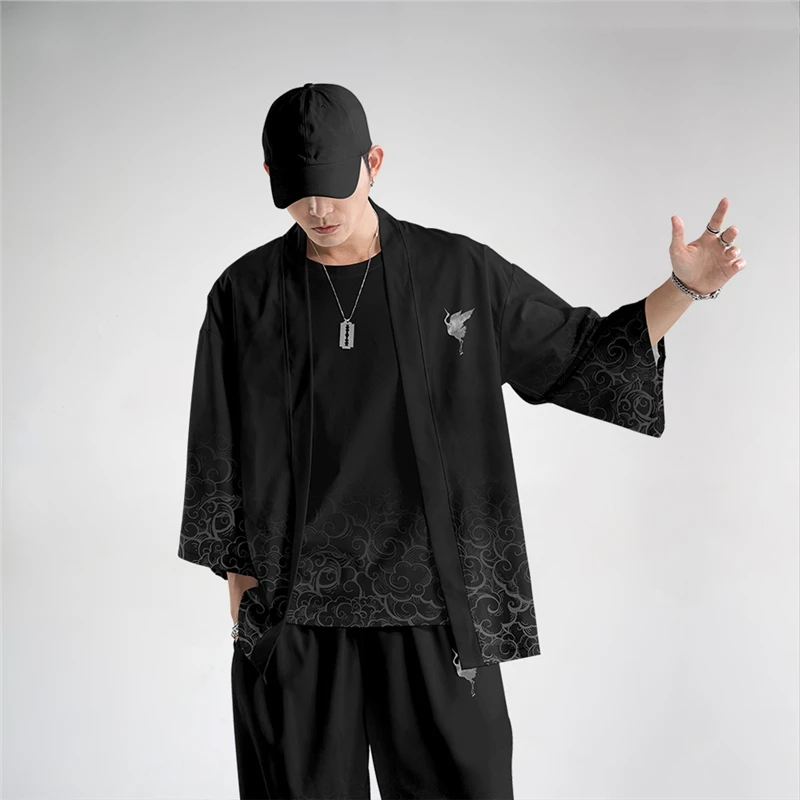 Cardigan Giapponese Asian Beach Yukata Women Harajuku Crane Tradizionale Black Kimono Men Samurai Costume Haori Cosplay Abbigliamento