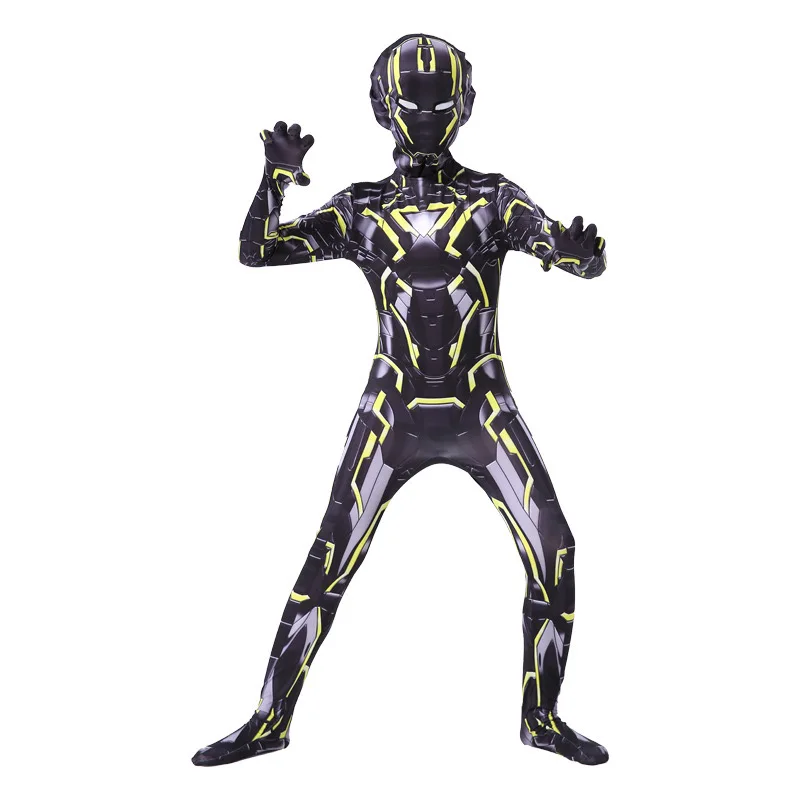 Tuta Per Bambini Costumi Da Supereroe Spandex Costumi Cosplay Di Halloween Tuta Da Eroe Nera Per Uomo Ragazzo