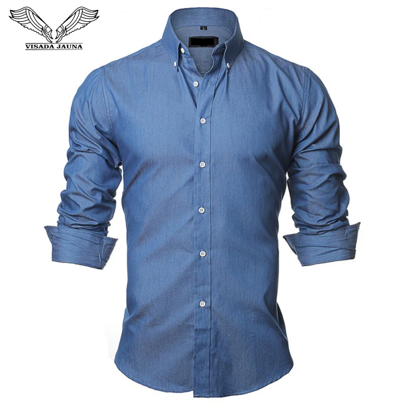 Camicie Da Uomo Visada Jauna Taglia Europea 2018 Estate Casual Camicia Uomo Slim Fit Manica Lunga Camicia Di Jeans Maschile In Cotone Abbottonato
