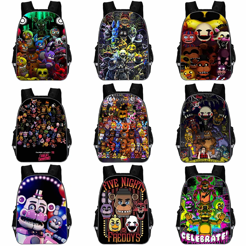 2023 Fnaf Freddy Zaino Nero Anime Zaini Bambini Ragazzi Ragazze Borsa Da Scuola Viaggio Laptop Zainetto Zainetto Satchel