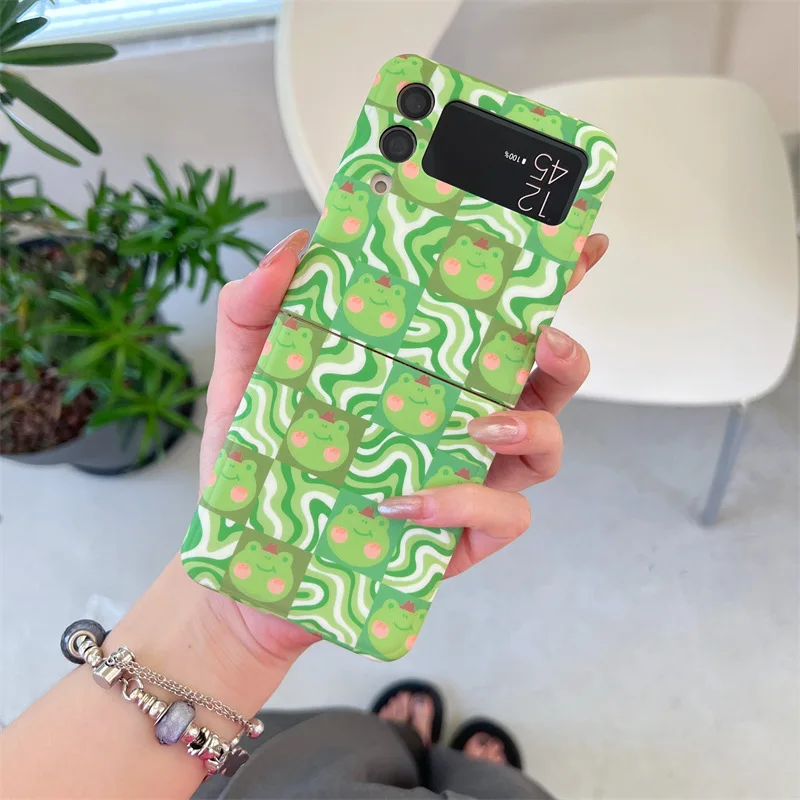 Creative Grid Cartoon Cute Frog Phone Case Per Samsung Galaxy Zflip3 Zflip4 Zflip5 Hard Pc Cover Posteriore Per Z Flip 5 Case Shell