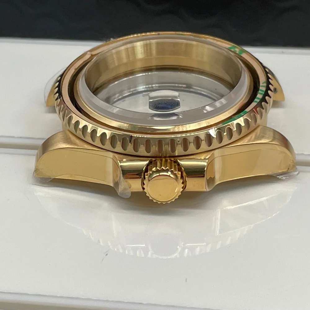 Watch Parts Diver Nh35A Two Tone Gold Sub Automatic Watch Case 100M Waterproof Glass Back Date Cyclop Wristwatch Accessory