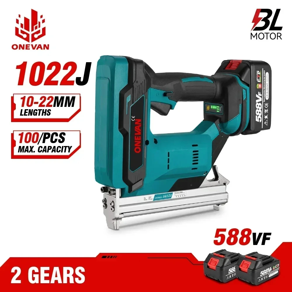 Pistola Sparachiodi Elettrica Senza Spazzole Onevan 2 Marce Cordless 1022J Cucitrice Chiodatrice Utensile Elettrico A Batteria Al Litio Per Batteria M