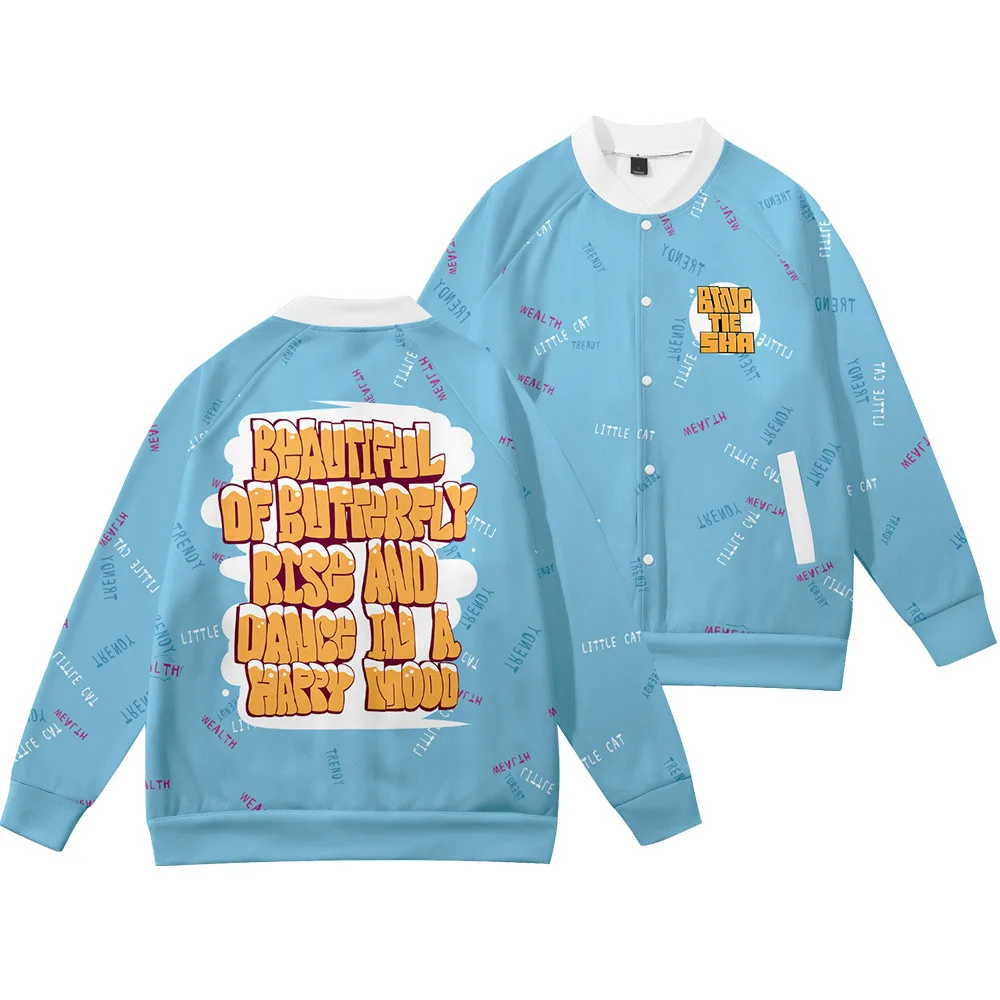 Cappotti Da Baseball Da Uomo Con Stampa Blu Giacche Autunnali Hip-Hop Unisex Bomber Harajuku Streetwear