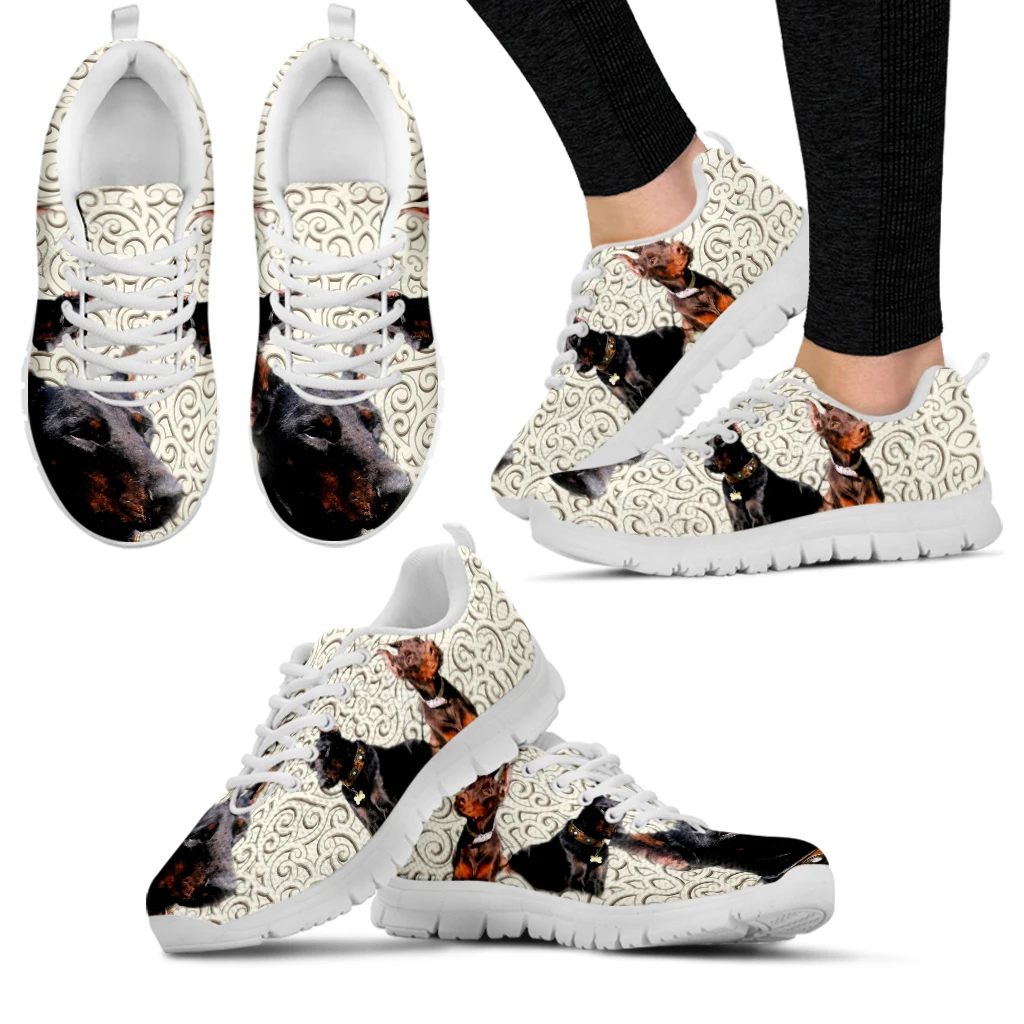 Instantarts Cool Doberman Pinscher Design Sneakers Da Donna Di Marca Stampa Artistica Intagliata Bianca Mocassini Comodi Pet Zapatos Planos
